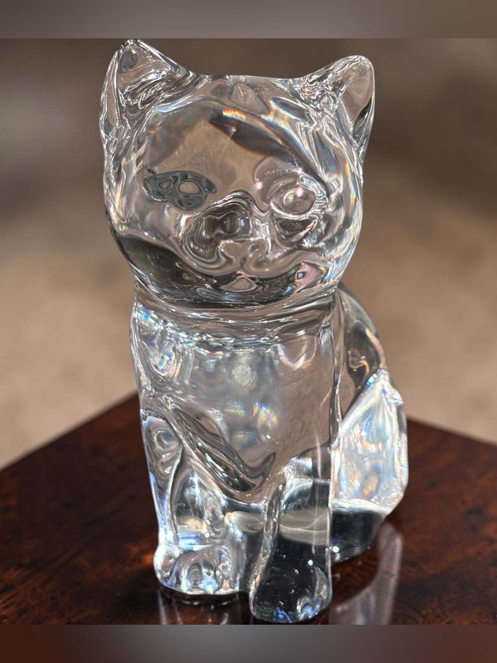 Princess House Clear Glass Cat Figurine with Iridescent Hues